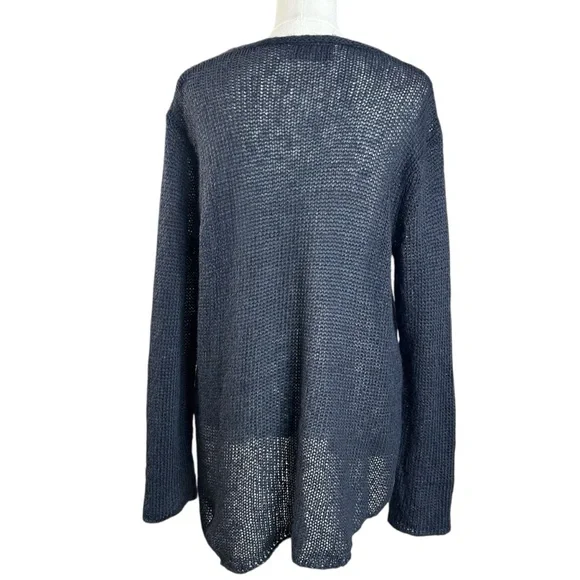 Wooden Ships Wool Mohair V Neck Navy Open Knit Tunic Sweater Size Medium Large - Picture 4 of 7
